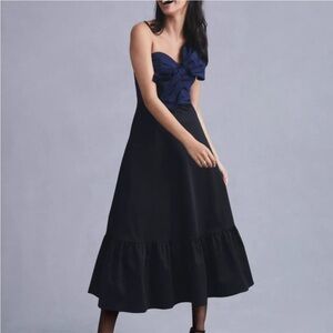 Anthropologie Hutch Bow Tie Strapless Tiered Maxi Dress Black Blue